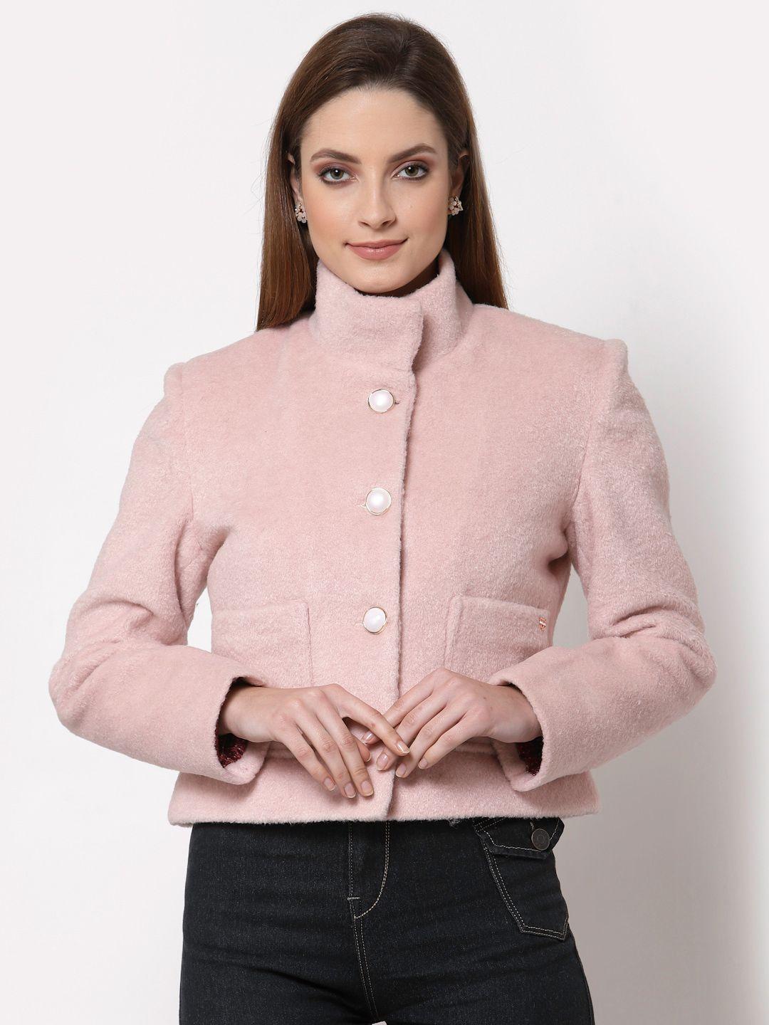 juelle women pink solid overcoat