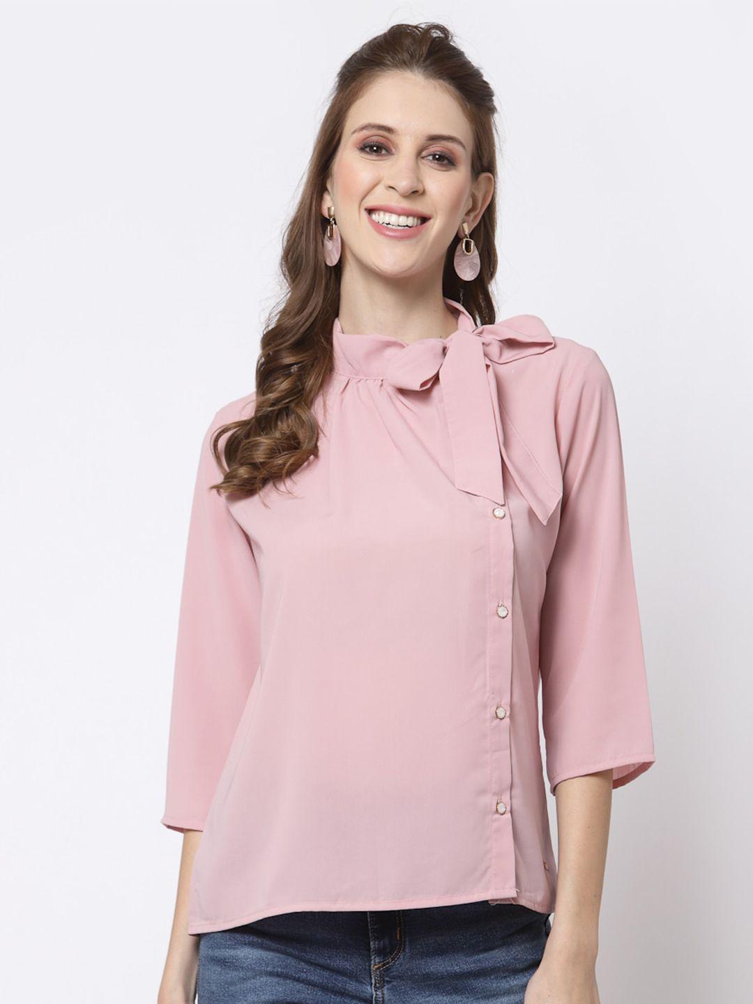 juelle women pink solid tie-up neck top