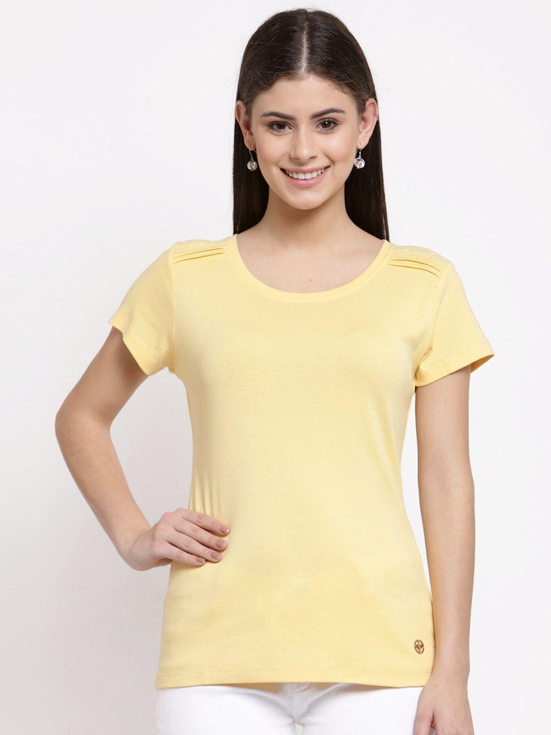juelle women yellow slim fit t-shirt