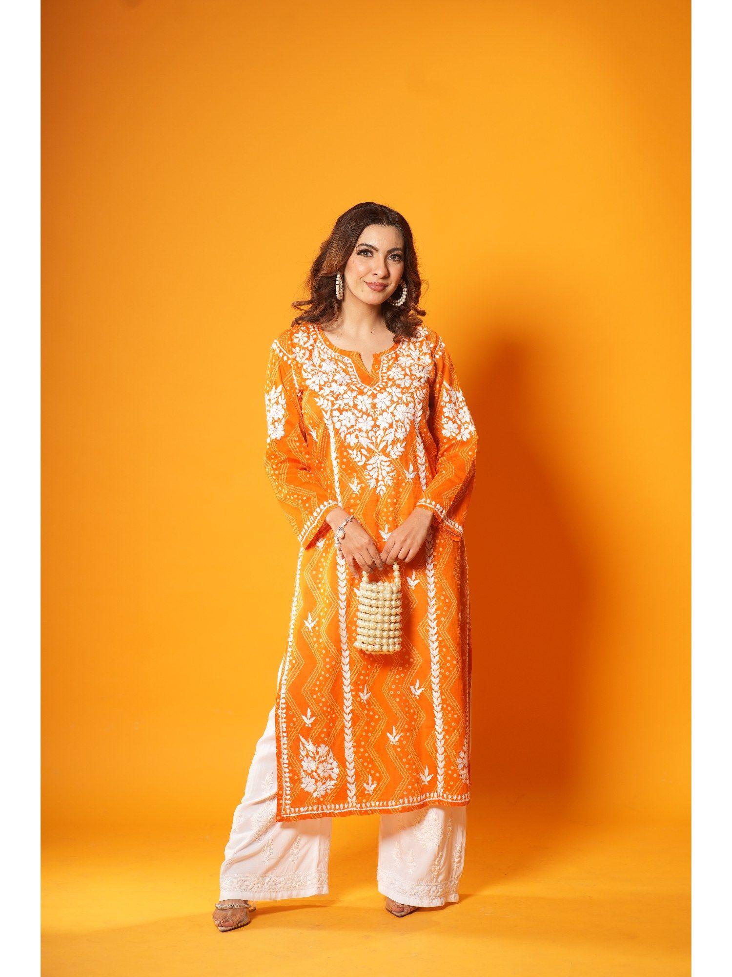 jugni chikankari mulmul straight kurta