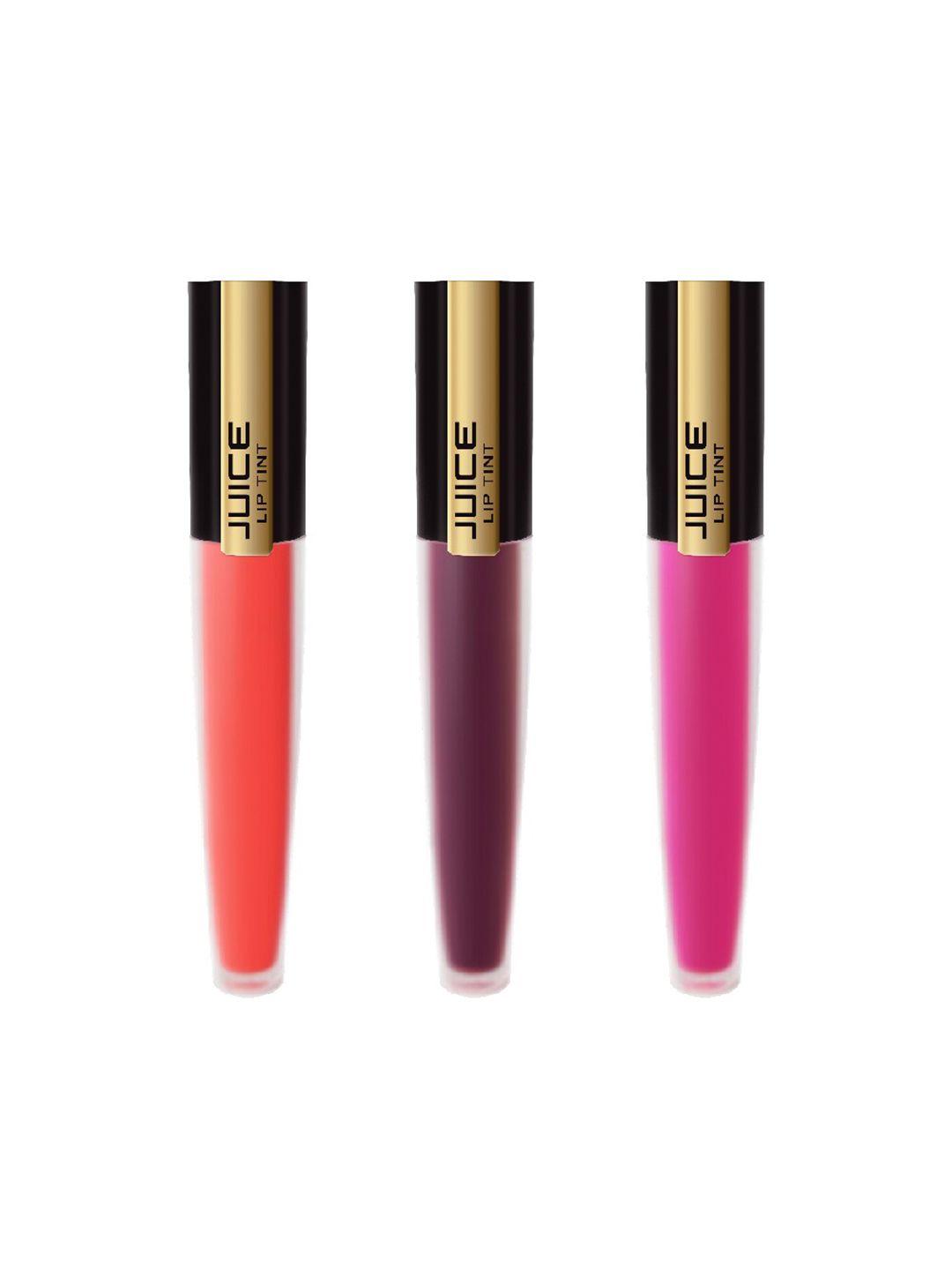 juice pack of 3 matte lip tint preppy red m-21, black cherry m-42, forbidden fuchsia m-82