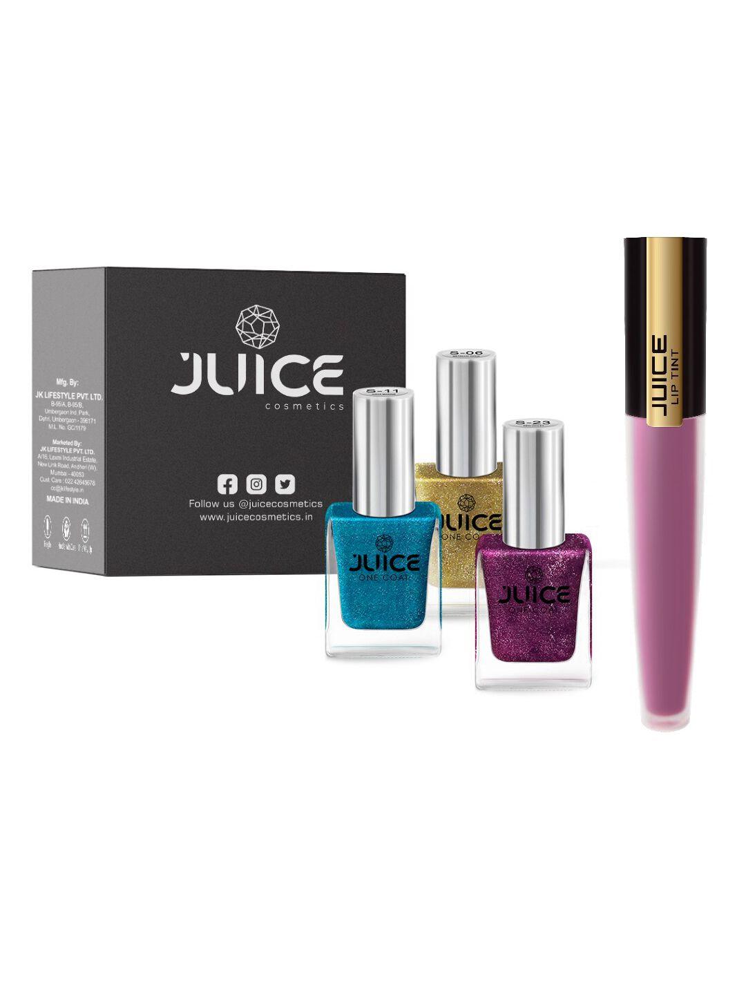 juice set of 3 one coat nail polishes with lip tint - hollywood nights m-83