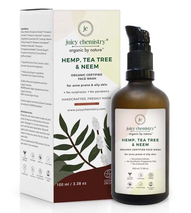 juicy chemistry organic hemp tea tree & neem face wash - 100 ml