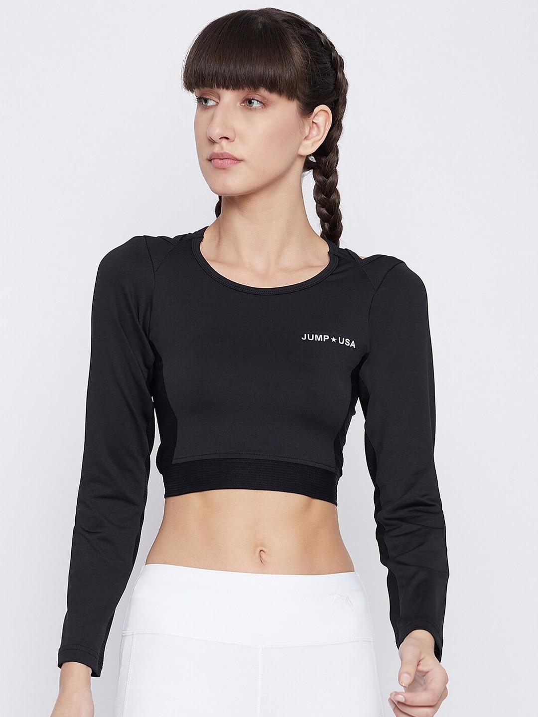 jump usa black brand logo fitted crop top