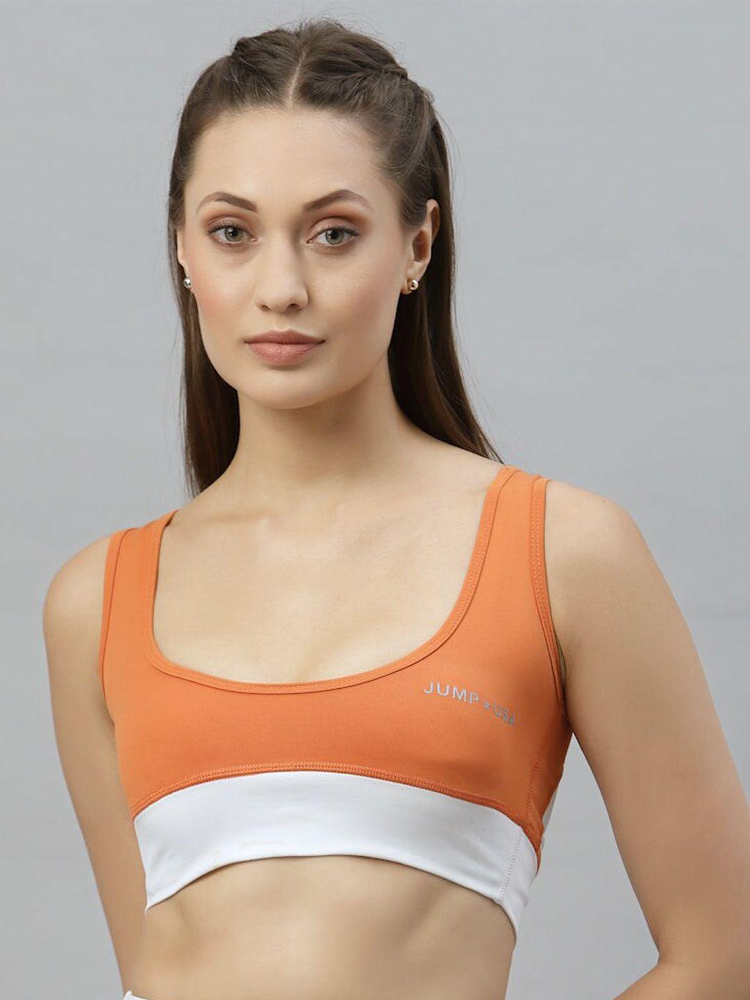 jump usa colourblocked medium support all day comfort training or gym rapid-dry sports bra