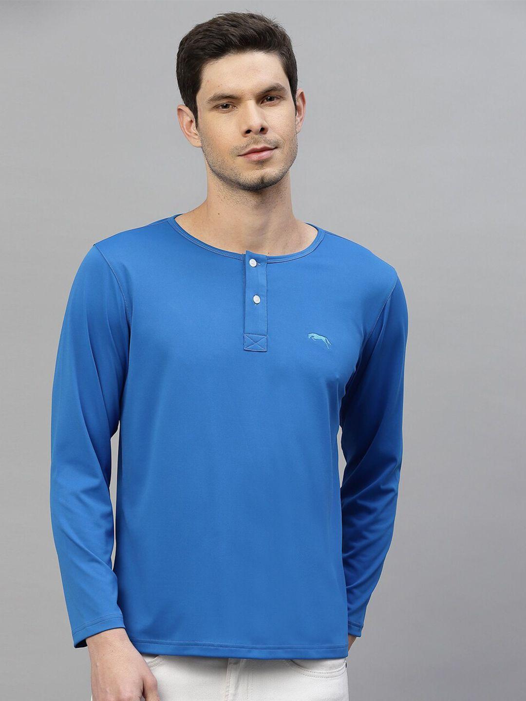 jump usa men blue henley neck rapid-dry  t-shirt