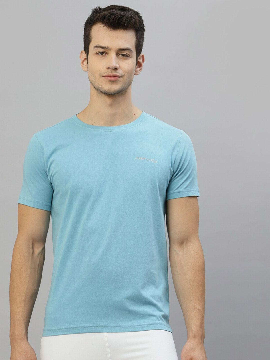 jump usa men blue pure cotton rapid dry running t-shirt