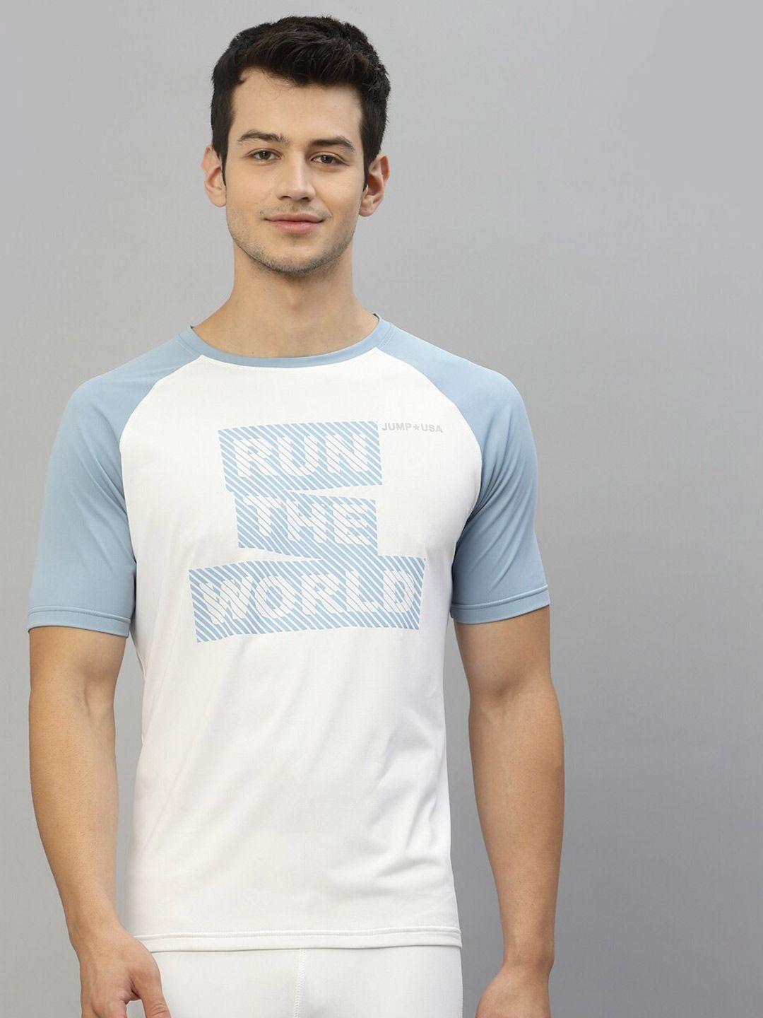 jump usa men white & blue colourblocked rapid dry  t-shirt