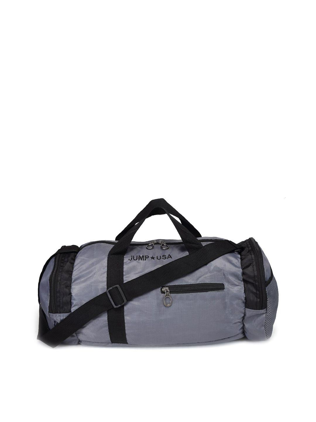 jump usa grey & black brand logo printed duffel bag