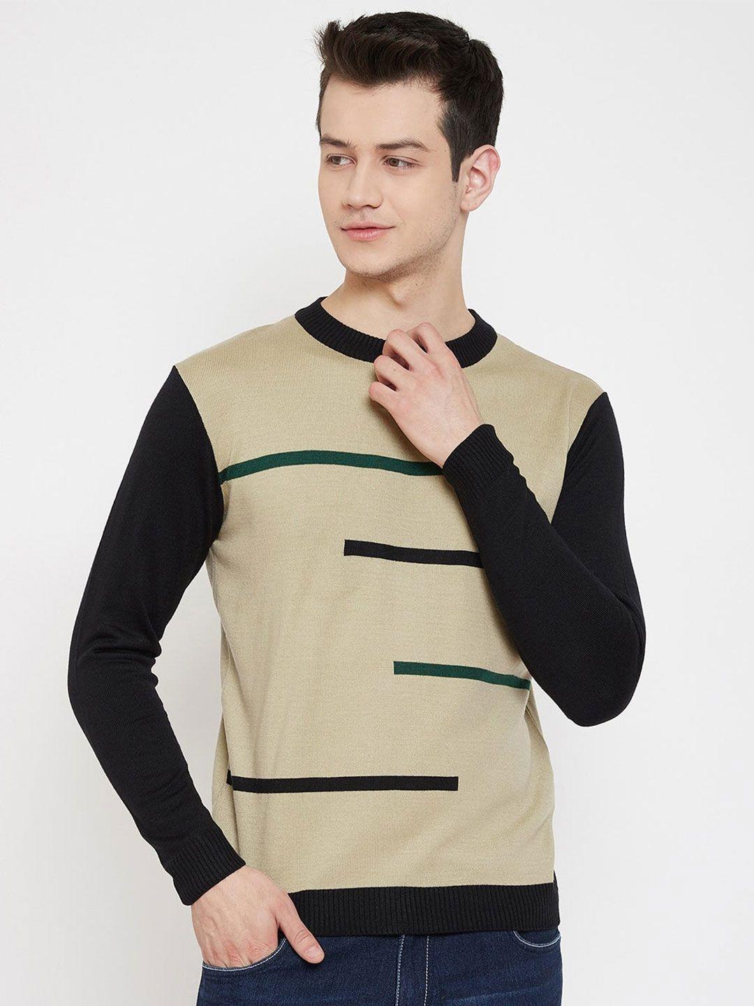 jump usa men beige & black colourblocked printed pullover