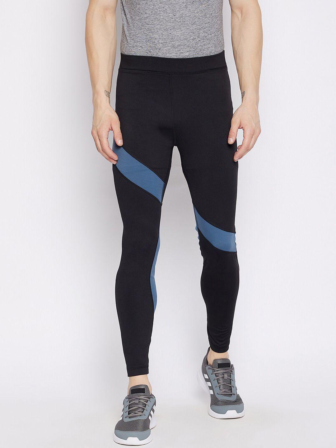 jump usa men black & blue striped active wear tights