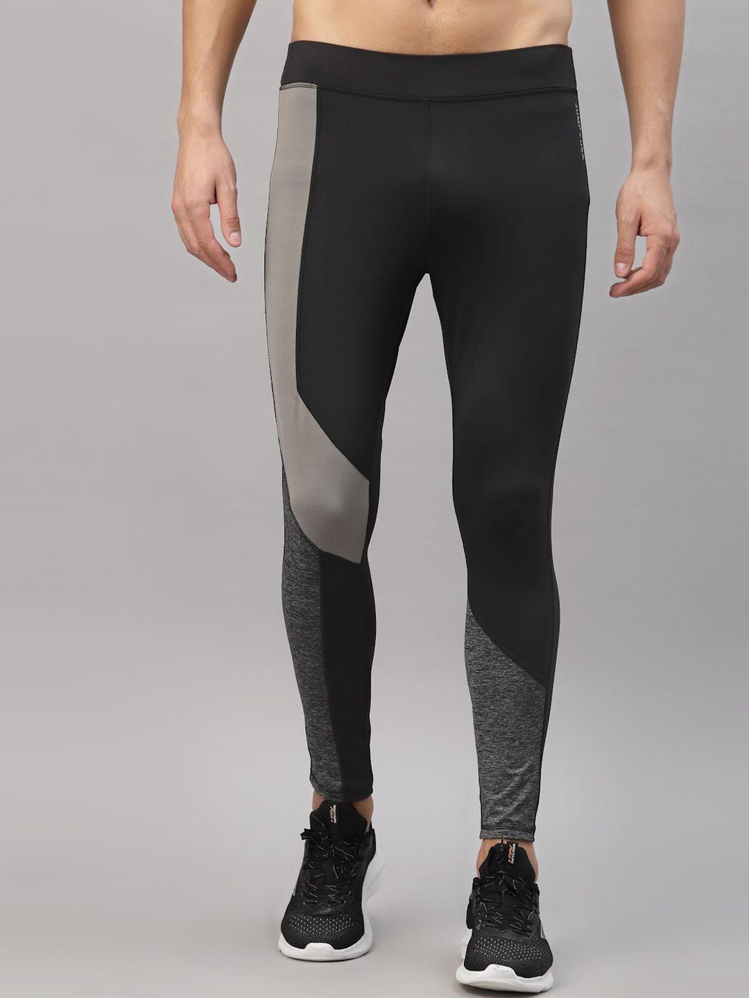jump usa men black & grey colourblocked rapid-dry tights