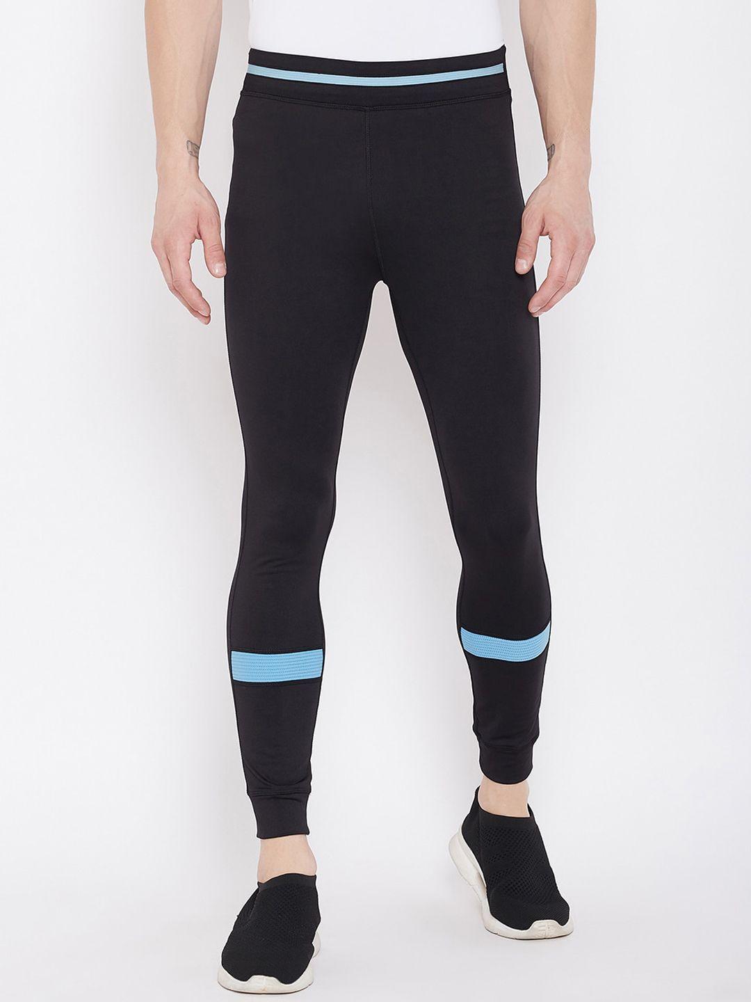 jump usa men black & turquoise blue active wear tights