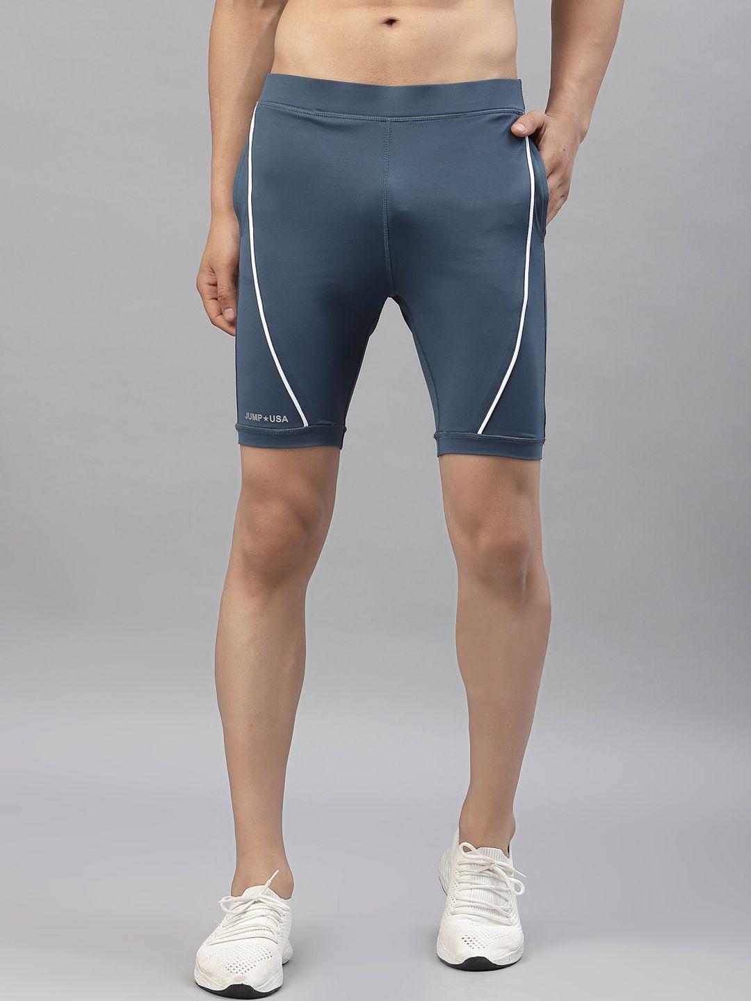 jump usa men blue solid active wear tights