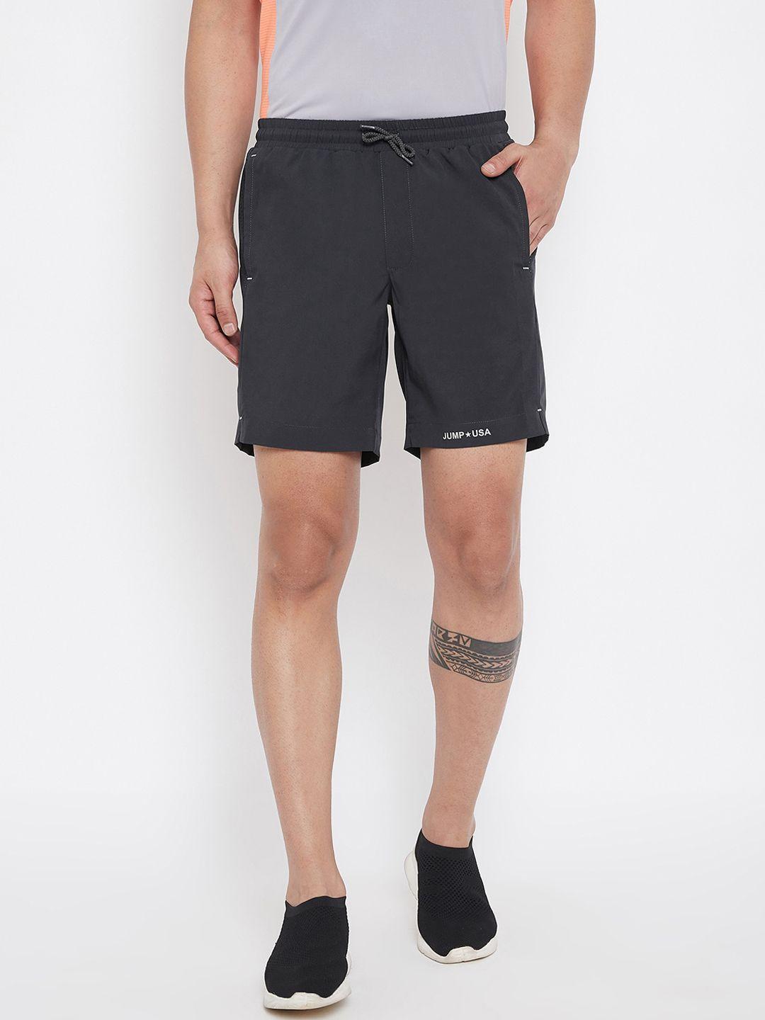 jump usa men charcoal grey solid regular fit sports shorts