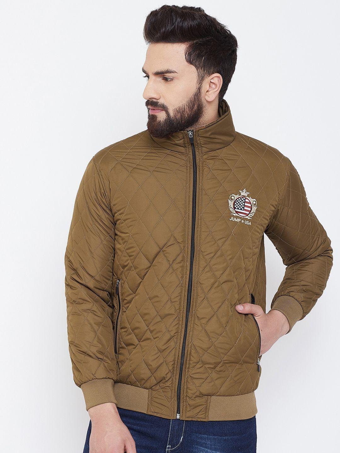 jump usa men copper-toned solid lightweight bomber jacket