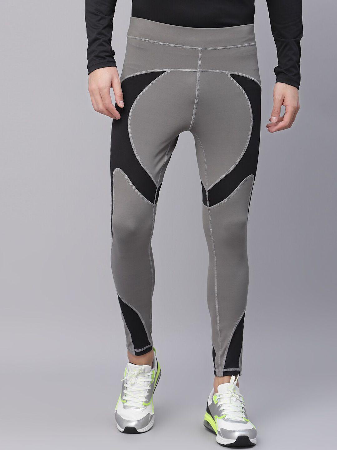 jump usa men grey & black colourblocked rapid-dry training tights