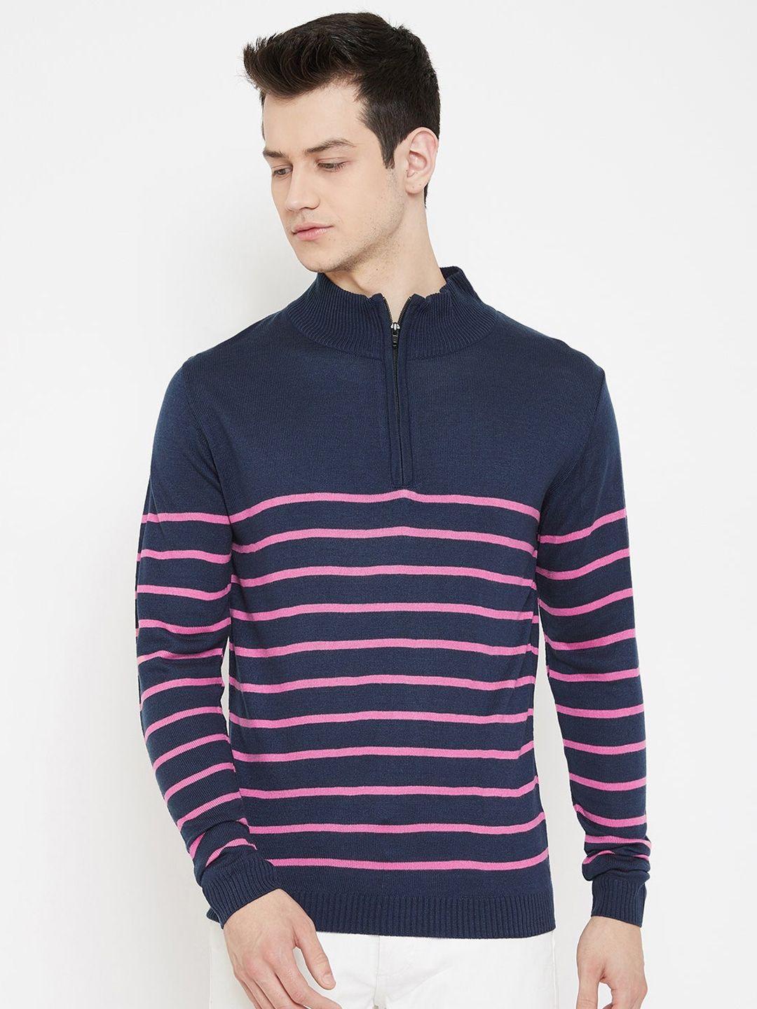 jump usa men navy blue & pink striped sweater