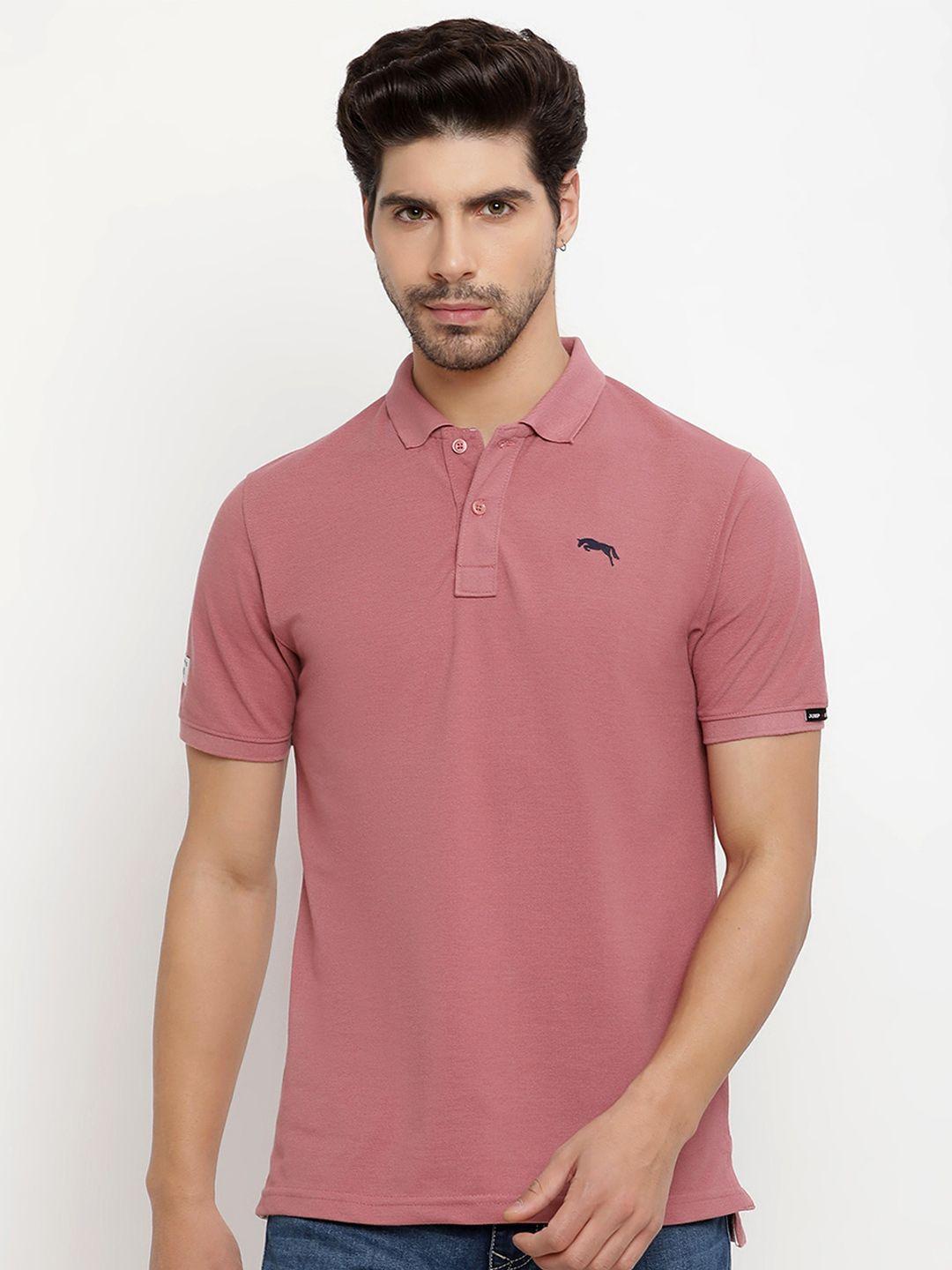 jump usa men pink polo collar applique t-shirt