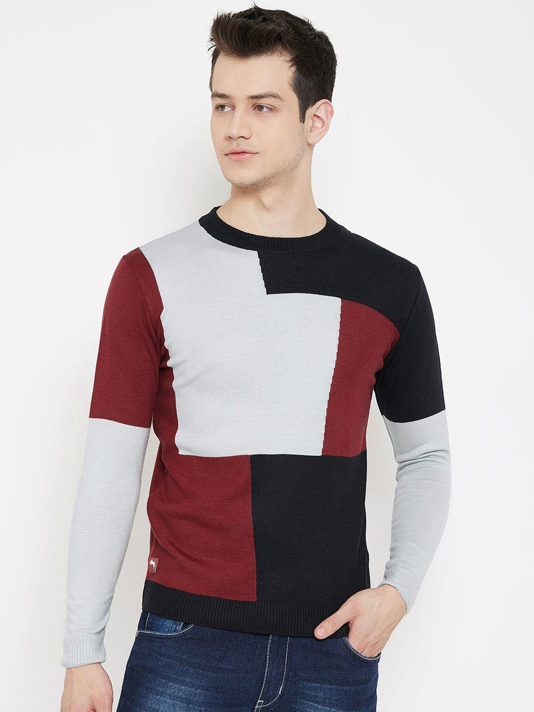 jump usa men red & black colourblocked pullover