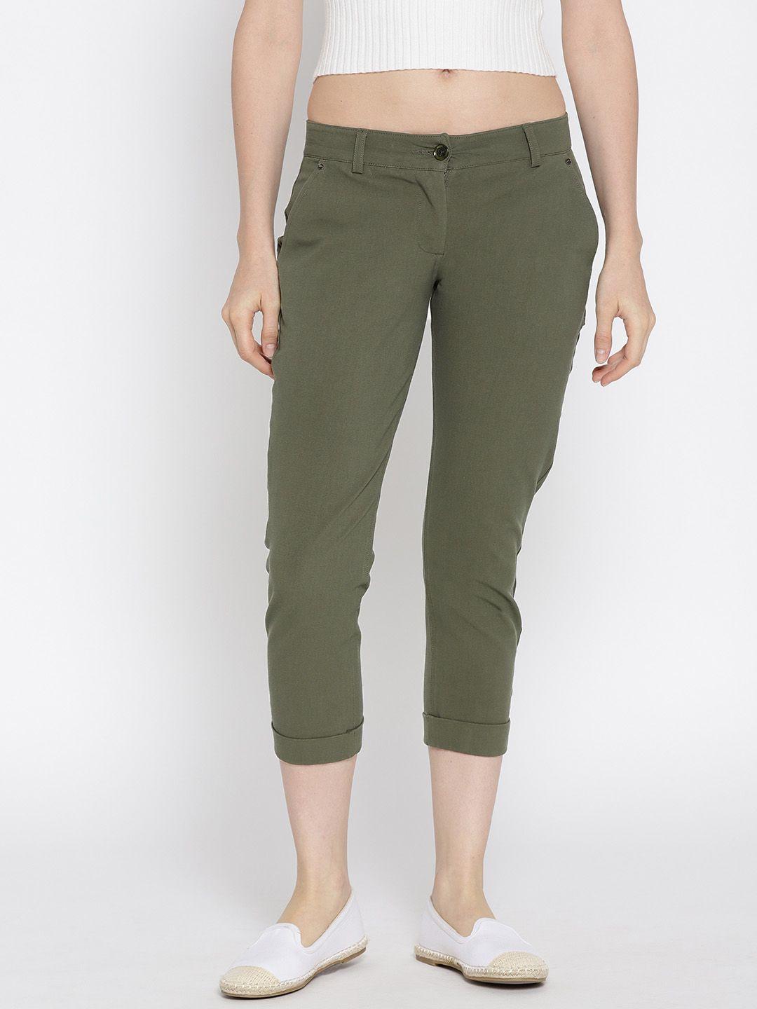 jump usa women olive green skinny fit solid capris