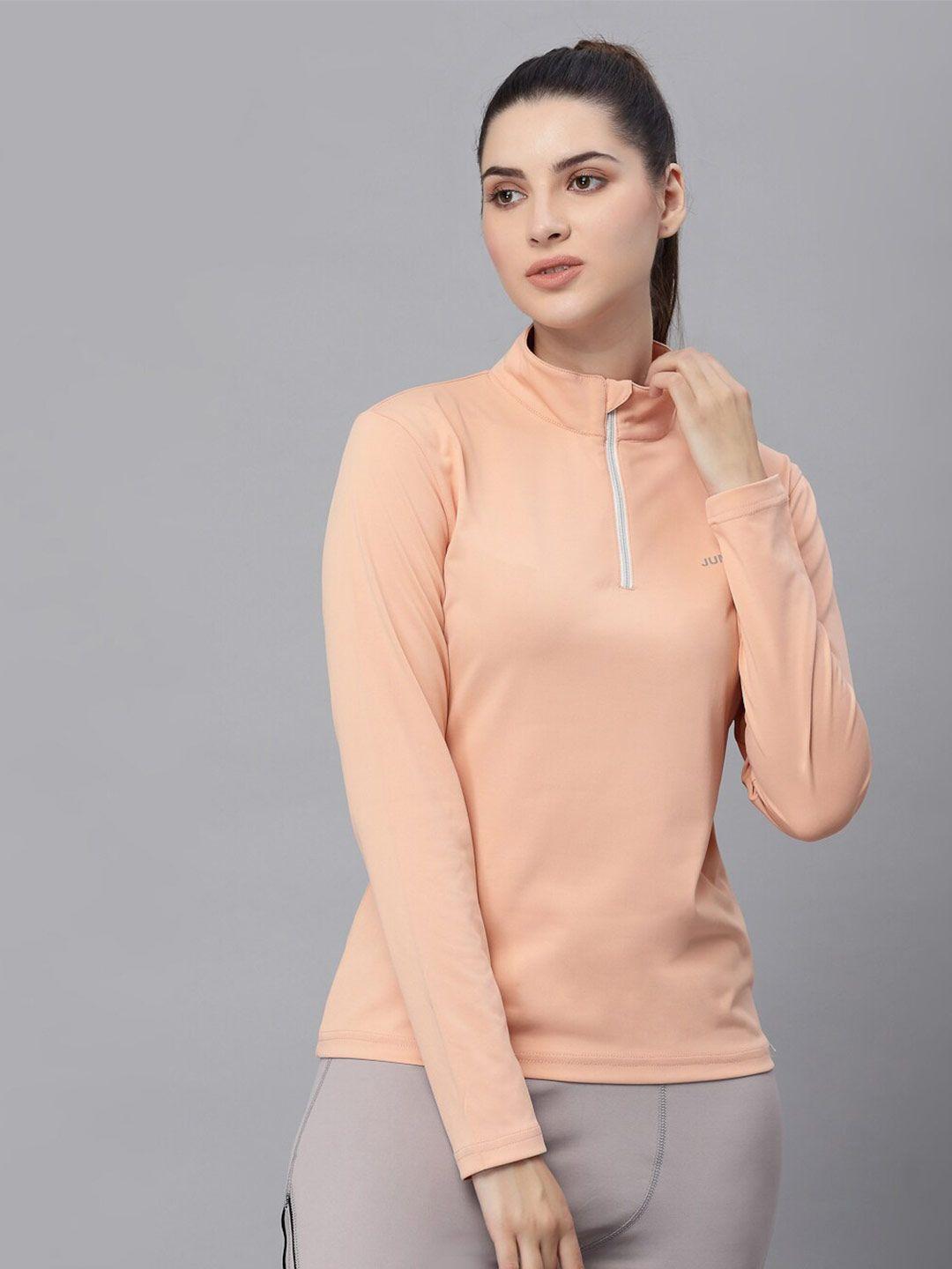 jump usa women peach-coloured high neck rapid-dry t-shirt