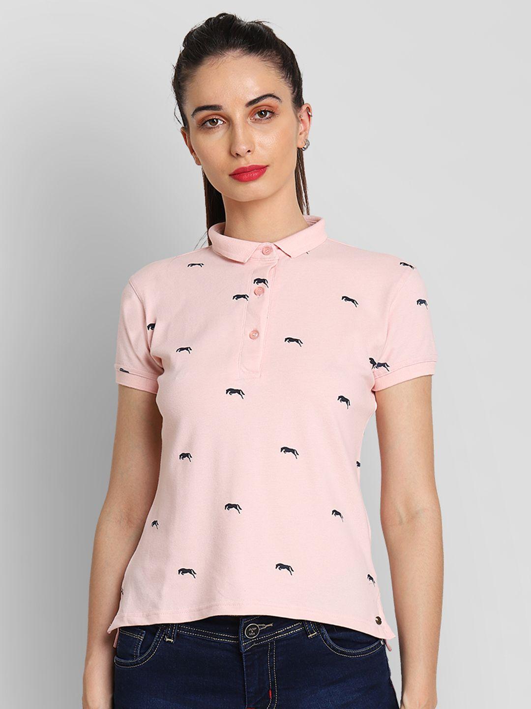 jump usa women pink printed polo collar pure cotton t-shirt