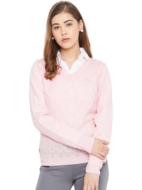 jump usa women pink self design sweater