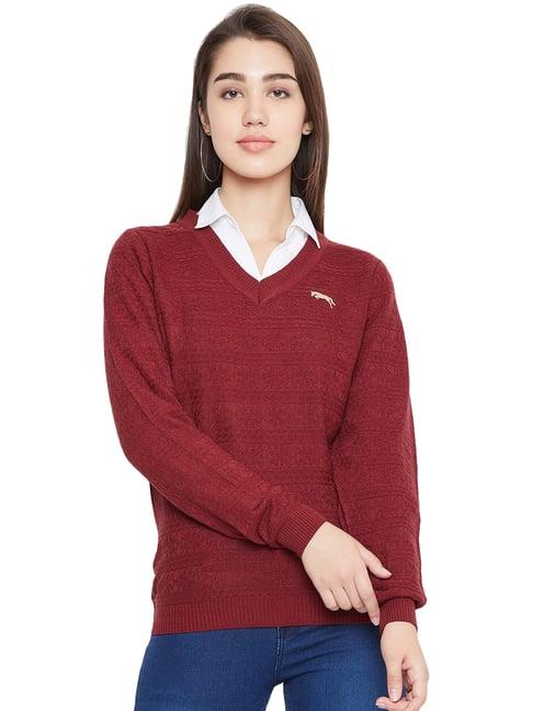 jump usa women red self design sweater