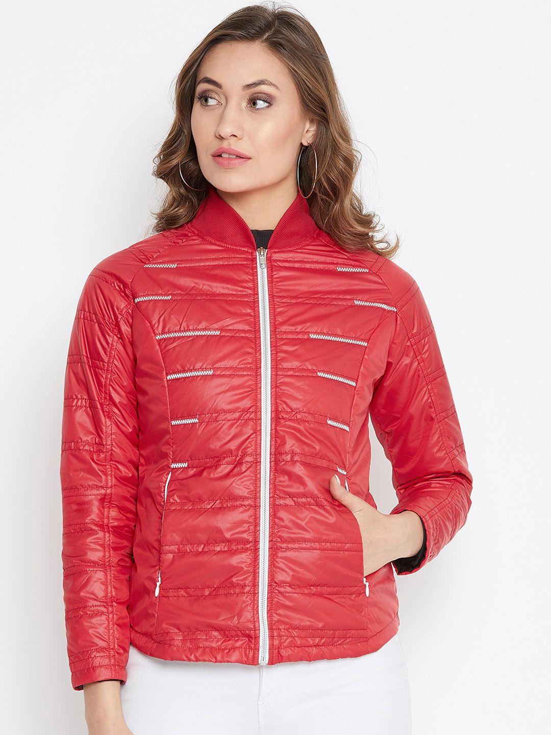 jump usa women red solid lightweight padded jacket