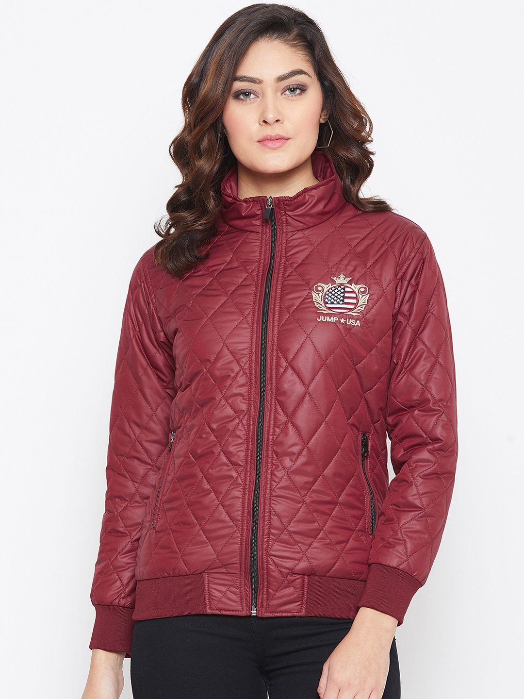 jump usa women red solid padded jacket