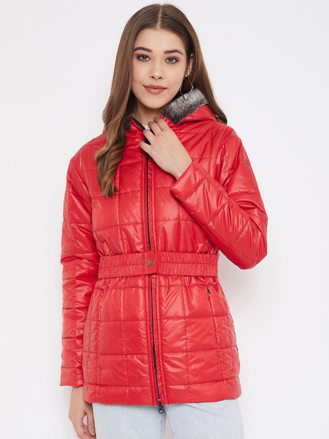 jump usa women red solid water resistant padded jacket