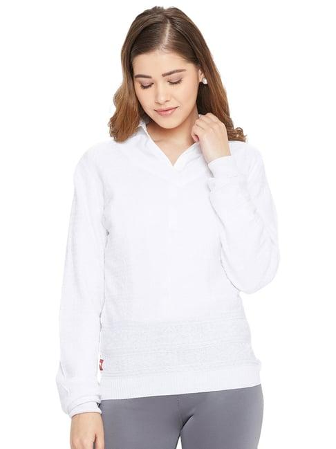 jump usa women white self design sweater