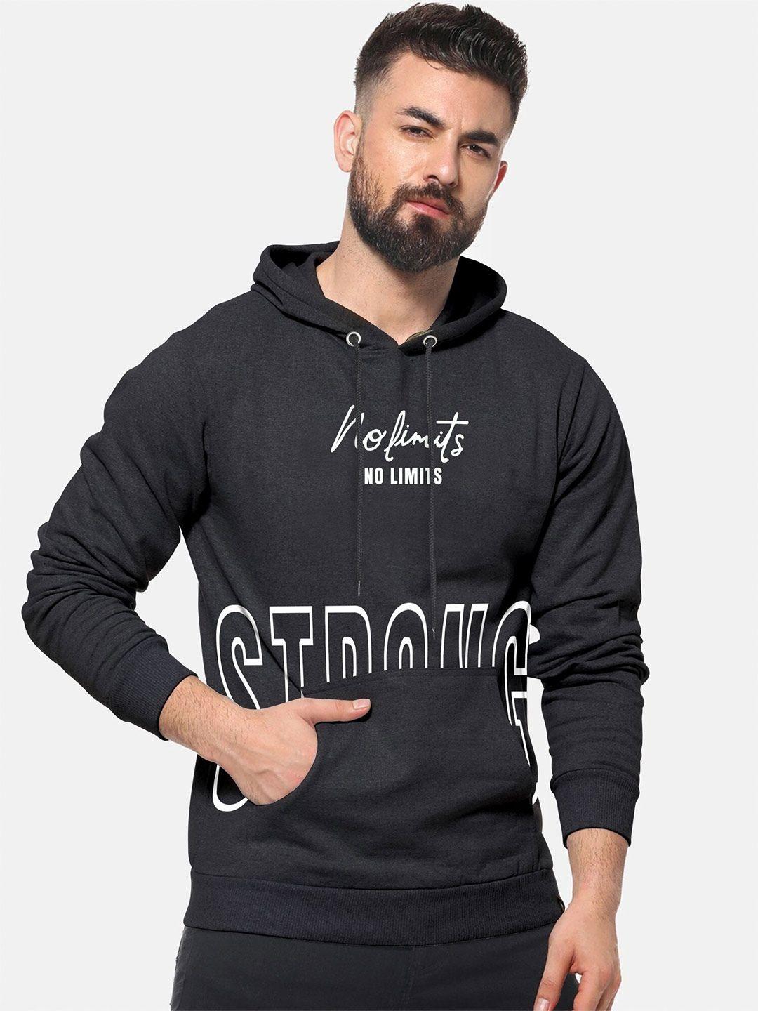 jumpcuts typography printed hooded slim fit cotton t-shirt