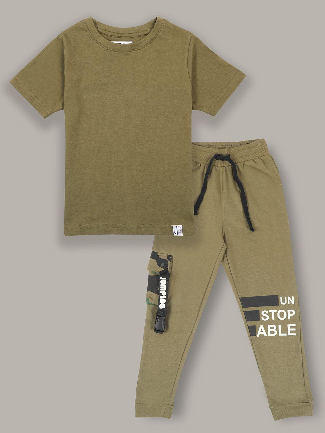 jumping joey boys olive green & white t-shirt with trousers