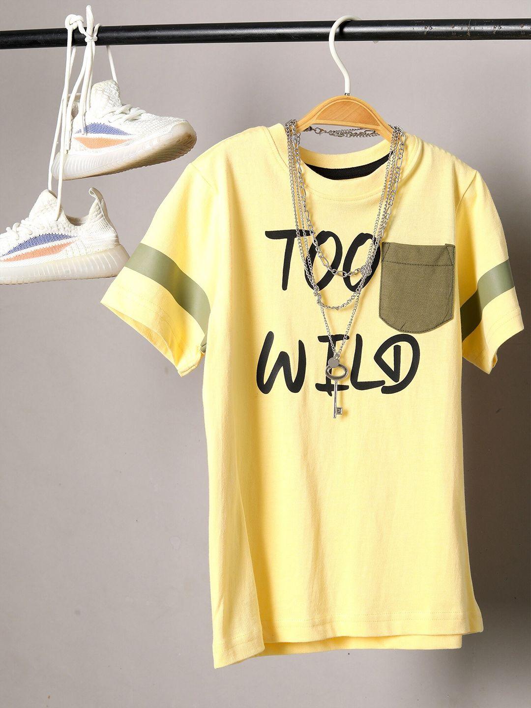 jumping joey boys yellow typography pure cotton t-shirt
