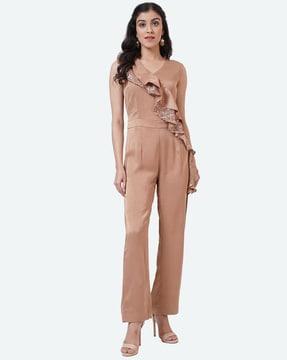 jumpsuit with ruffle accent