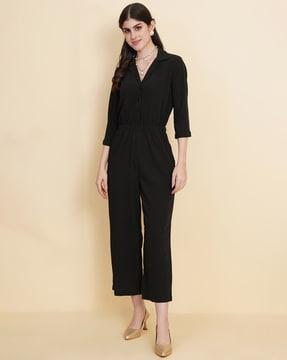 jumpsuit with notched-lapel collar