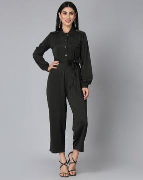 jumpsuit with waist belt & extended sleeves