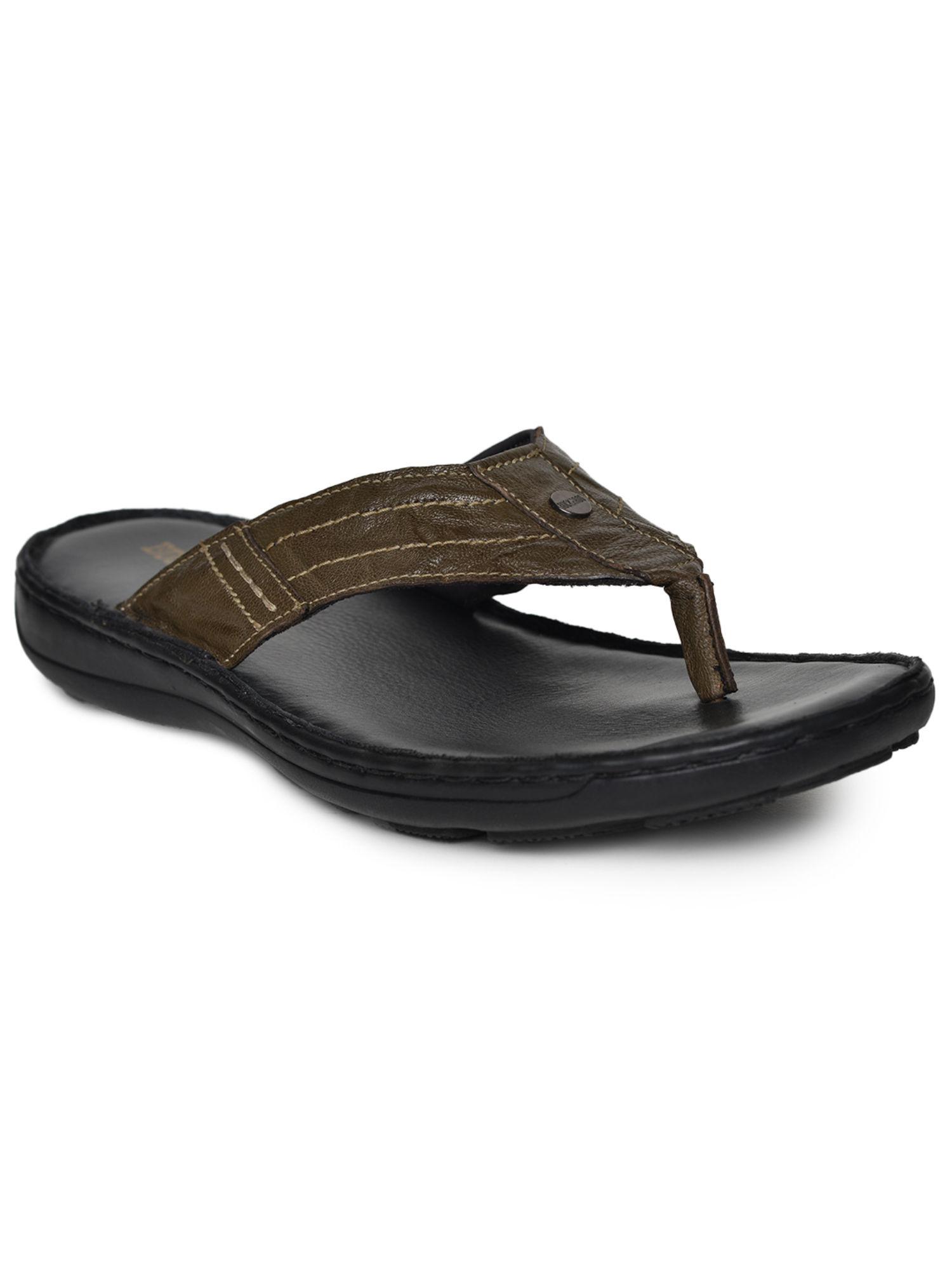 junak full grain natural leather olive casual sandal chappal