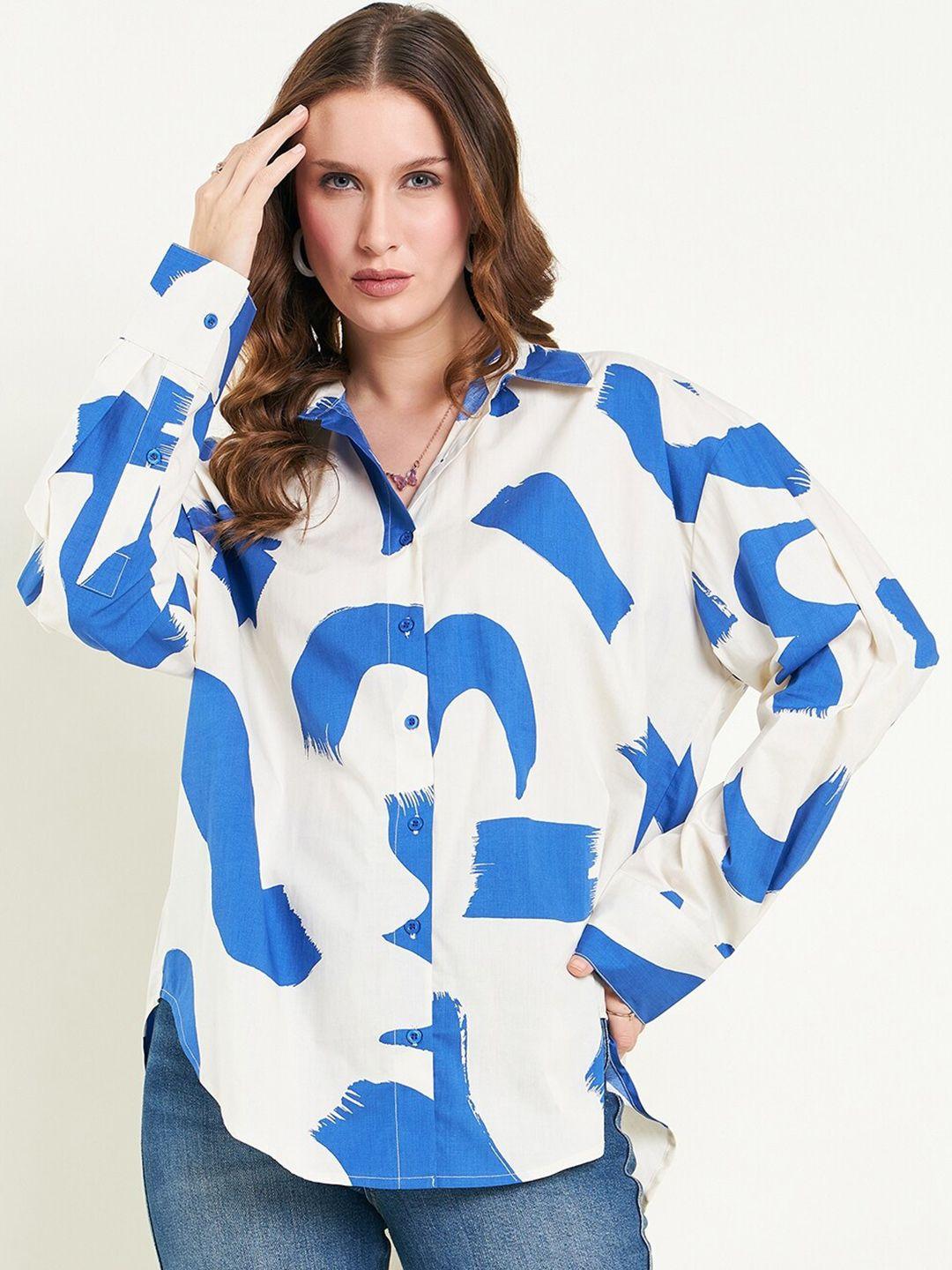june & harry abstract printed cotton relaxed oversized opaque shirt