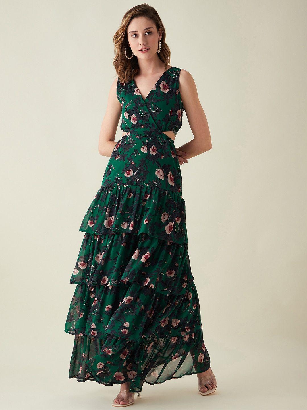 june & harry floral printed cut outs georgette maxi tiered dress