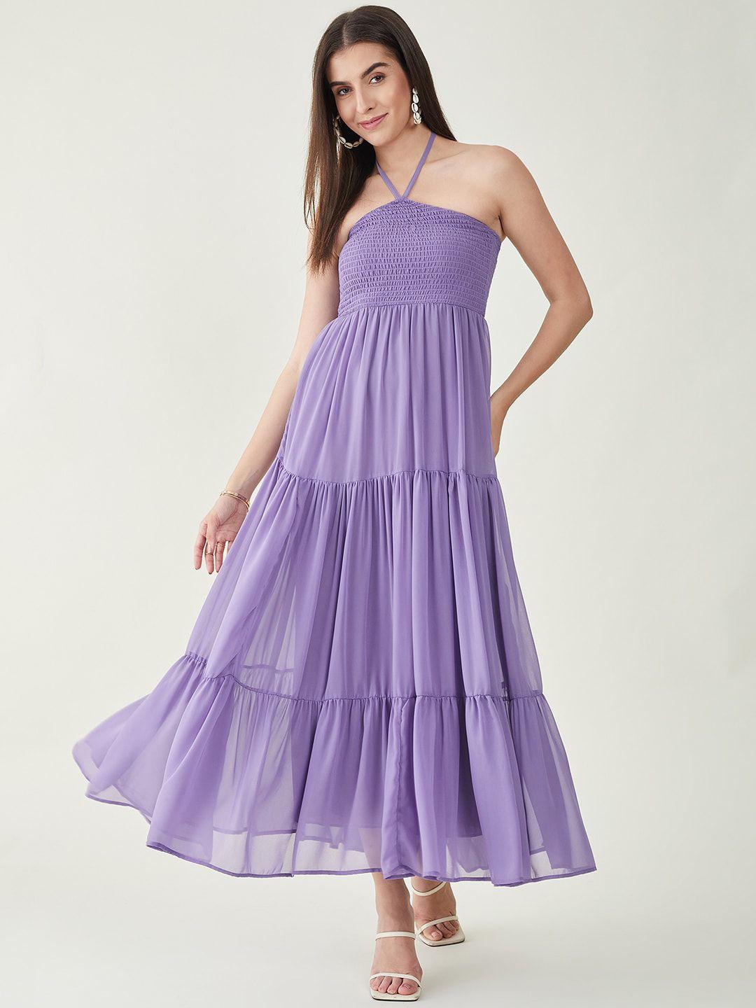 june & harry halter neck smocked tiered a-line dress