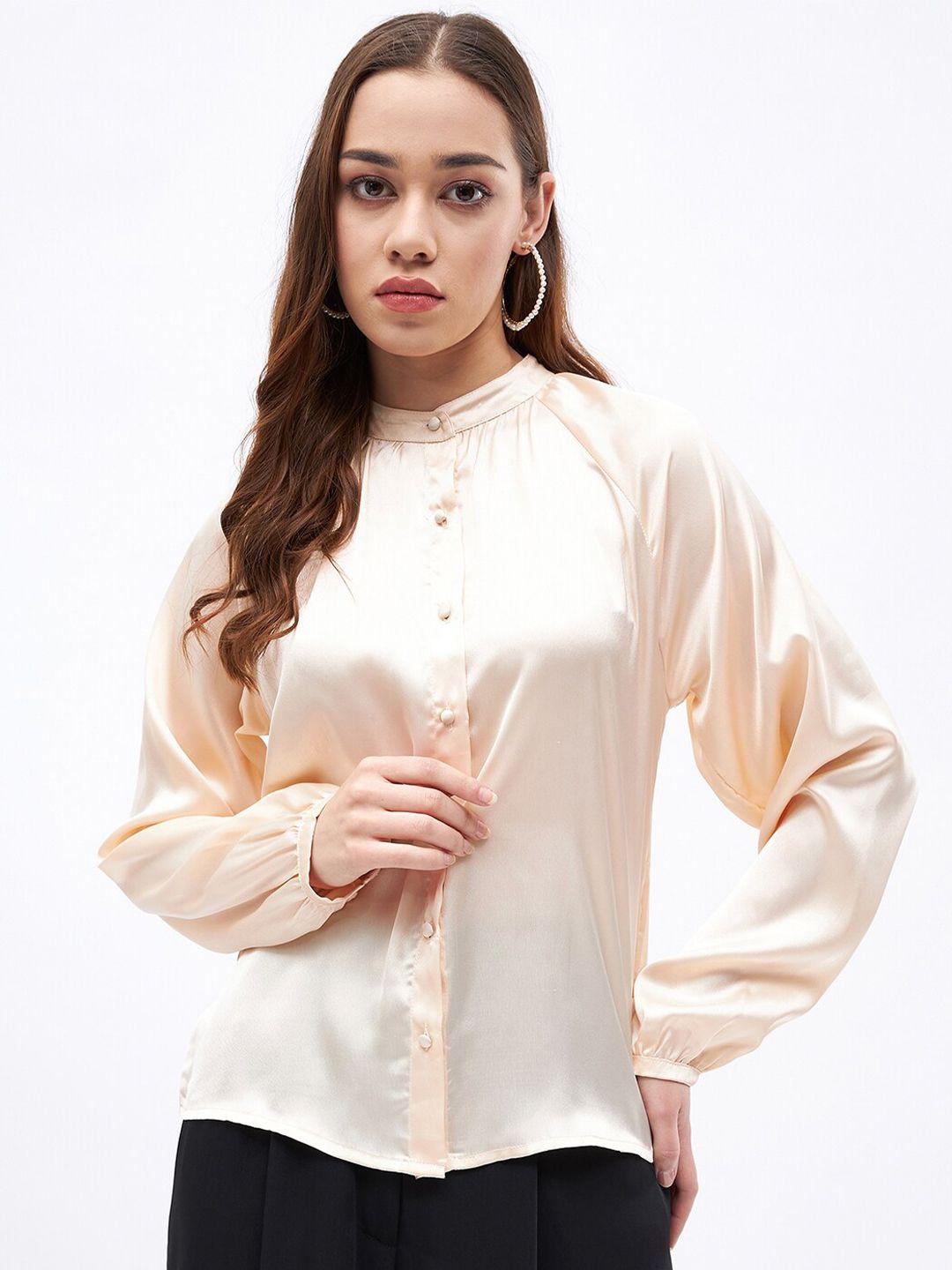 june & harry mandarin collar puff sleeves shirt style top