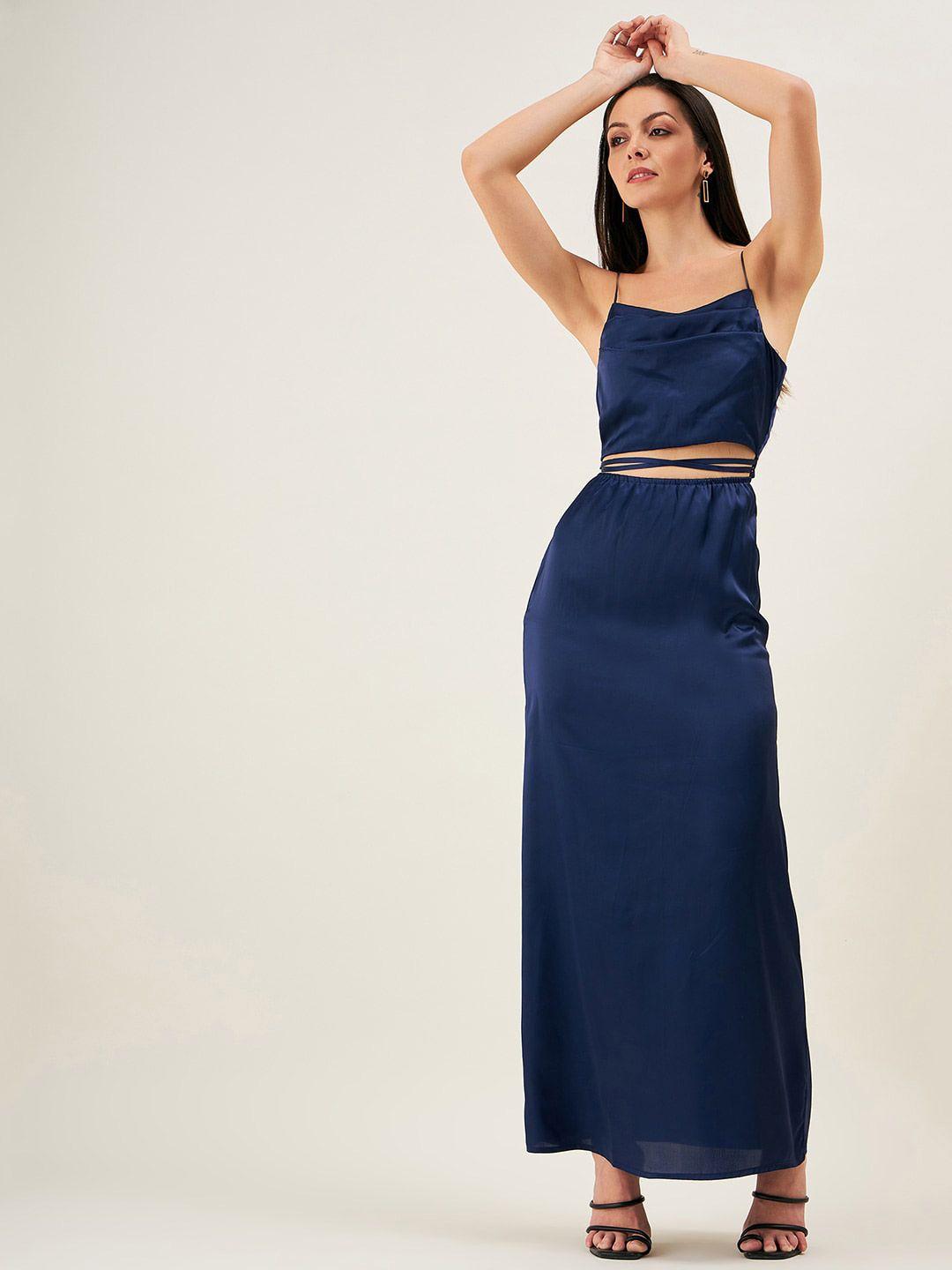 june & harry navy blue satin maxi dress