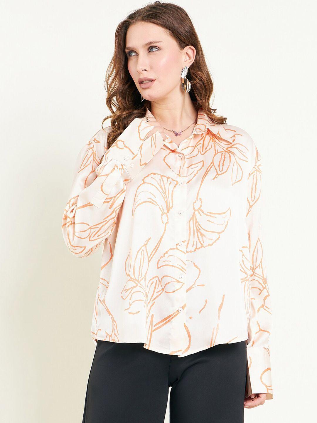 june & harry relaxed floral printed satin casual shirt