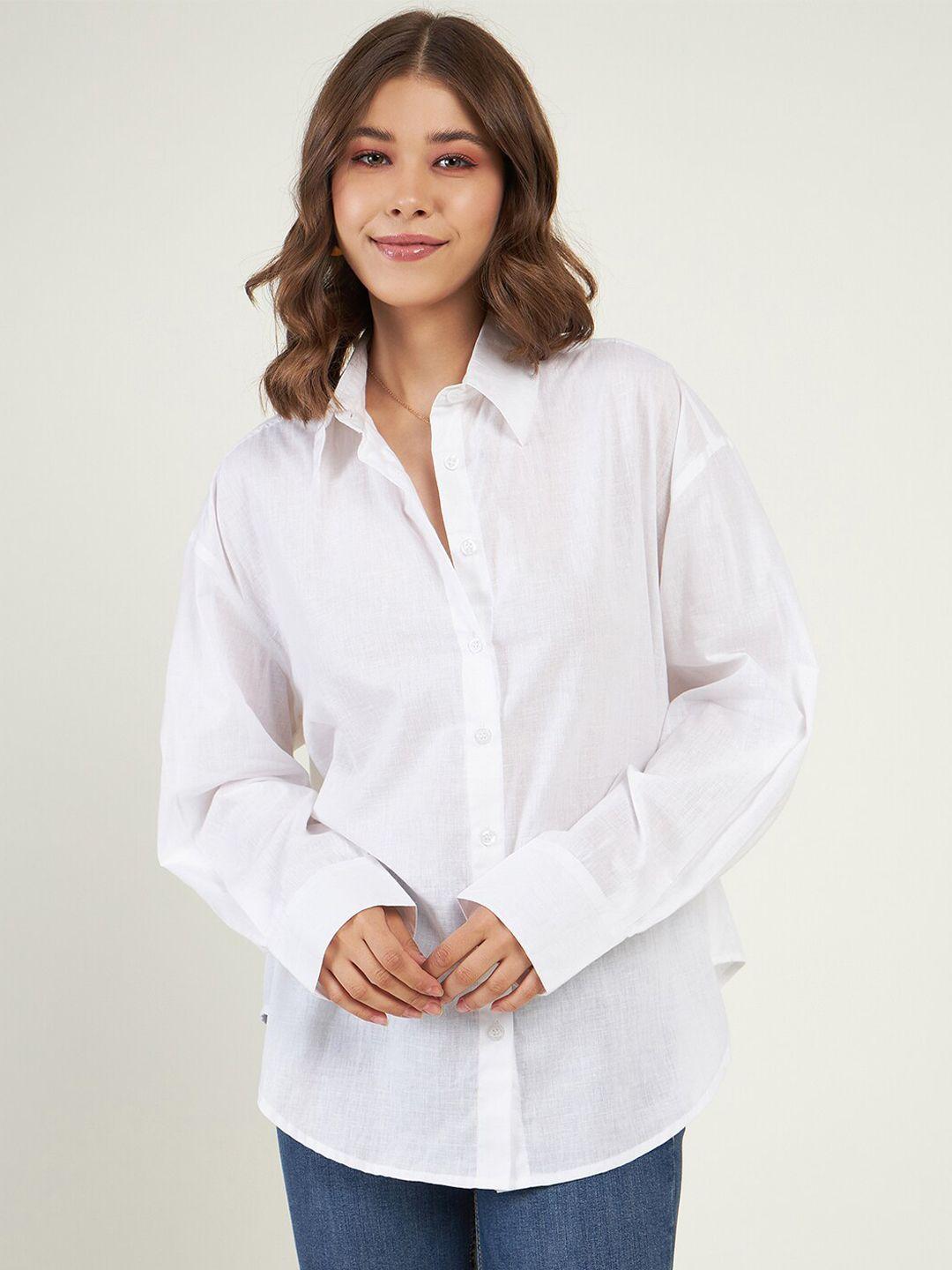 june & harry relaxed oversized spread collar long sleeve pure cotton causal shirt