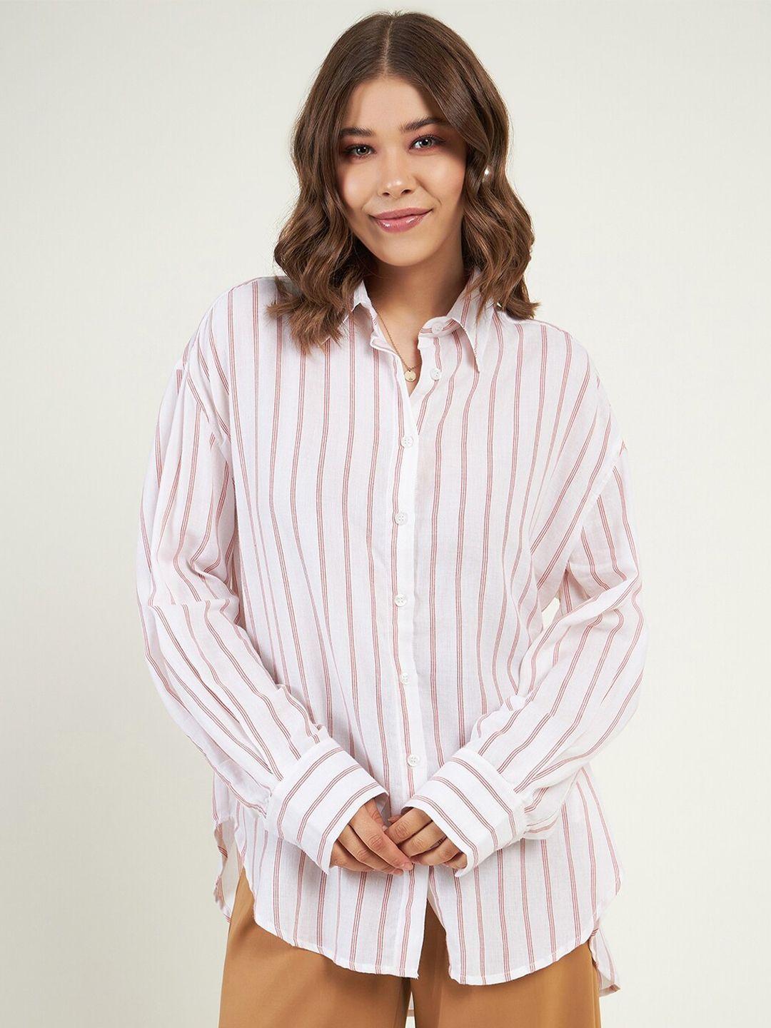 june & harry relaxed oversized vertical stripes long sleeve pure cotton causal shirt