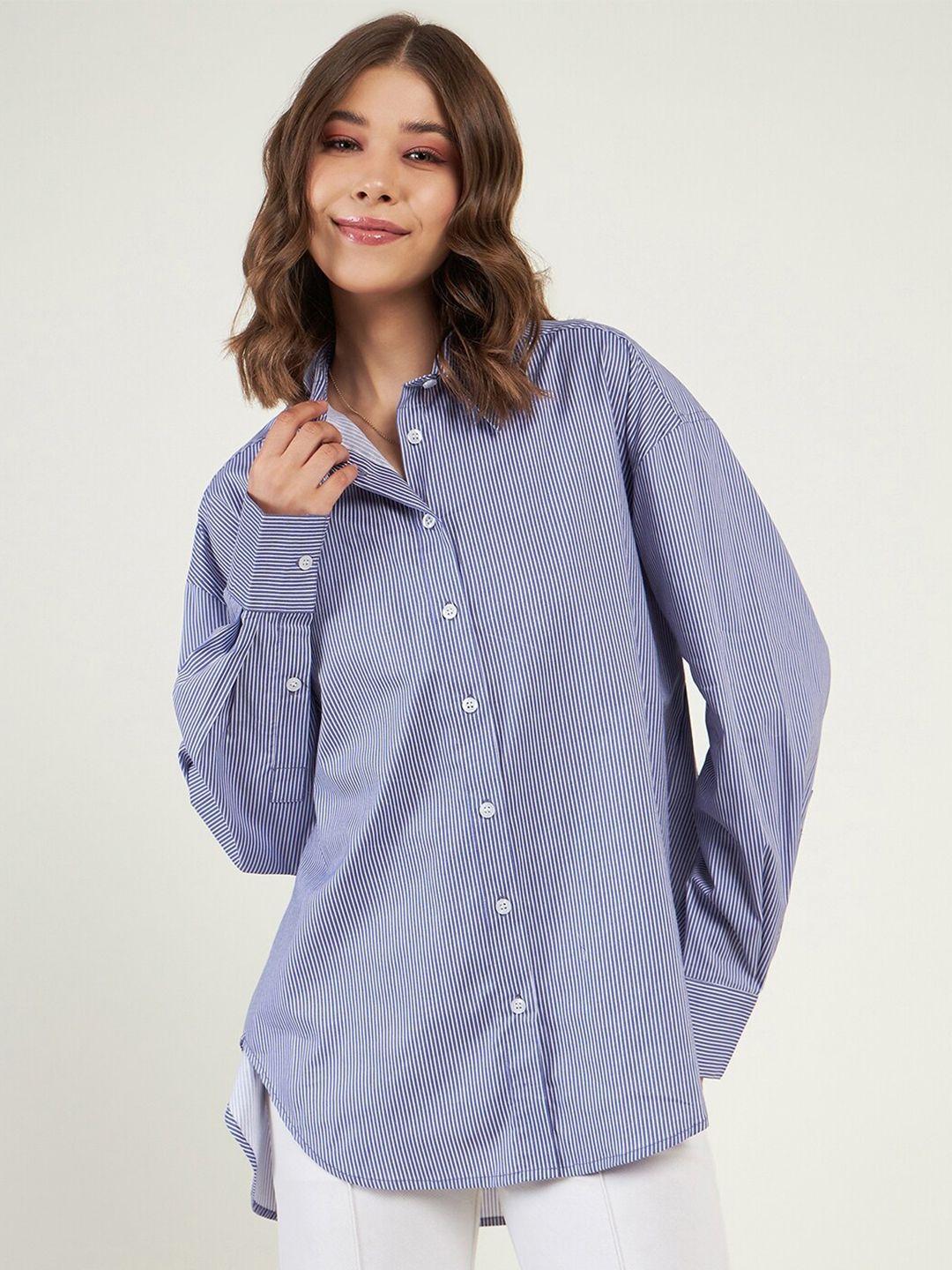 june & harry relaxed oversized vertical stripes long sleeve pure cotton causal shirt