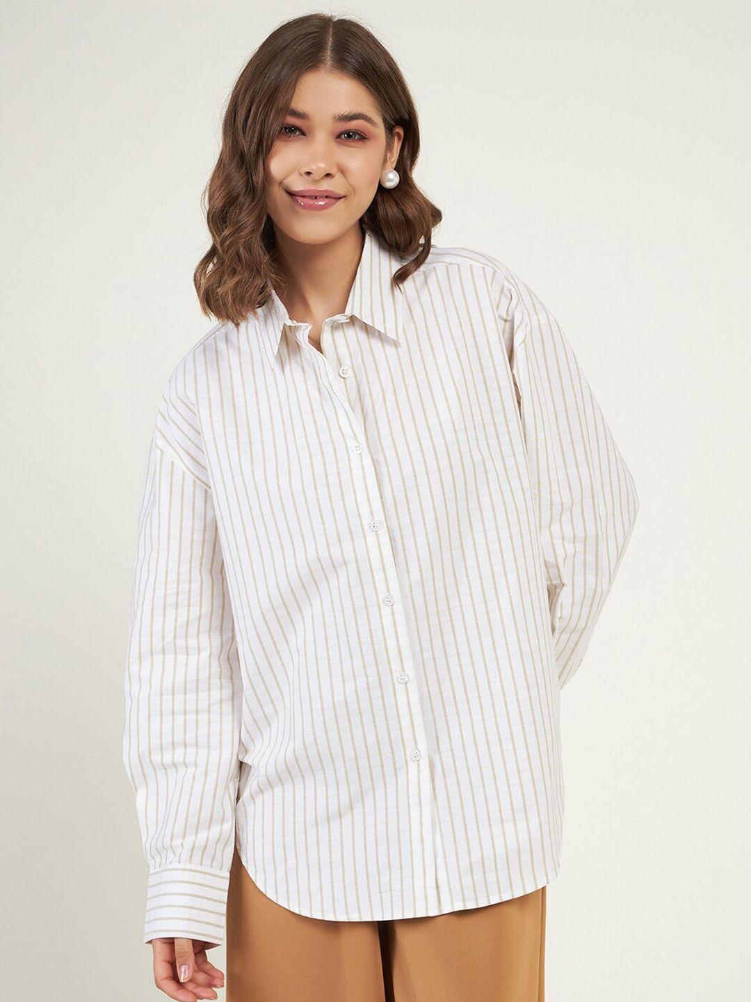 june & harry relaxed oversized vertical stripes long sleeve pure cotton causal shirt